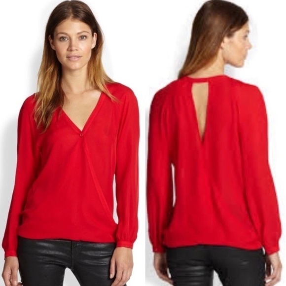Parker Mae Red Silk Wrap Effect Top XS S1 - Picture 1 of 7